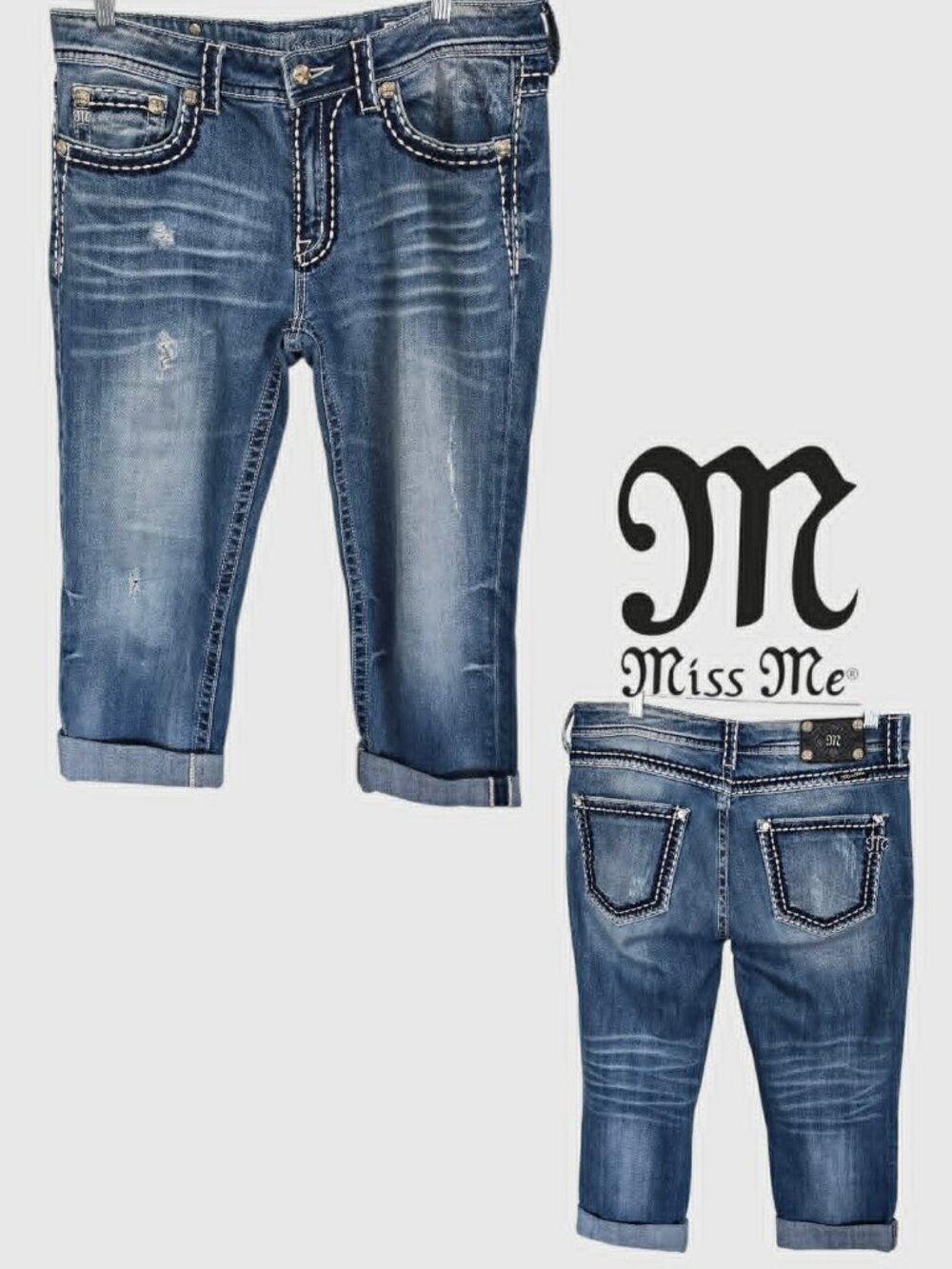 Miss Me  Boyfriend Cropped Denim Ankle Shorts Jeans Womens  29